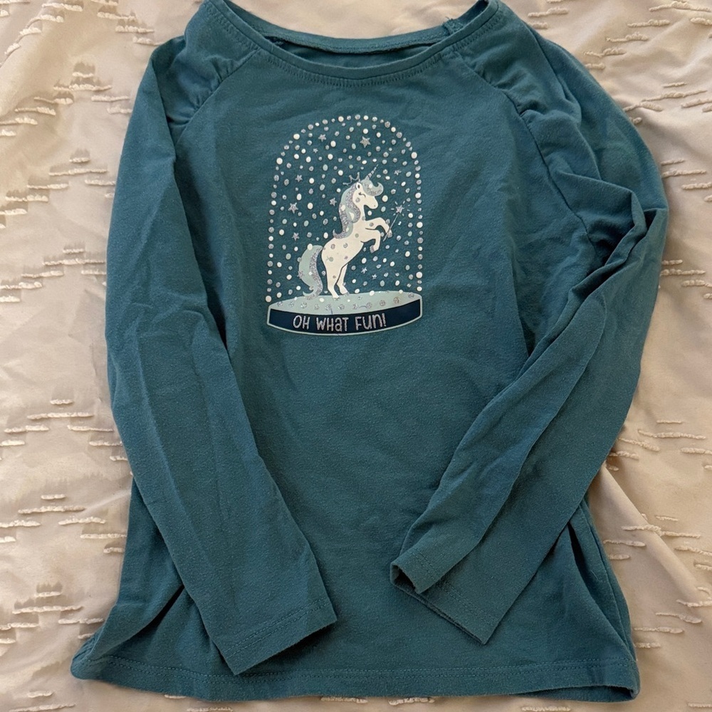 Girl’s Teal Long Sleeve Unicorn Shirt